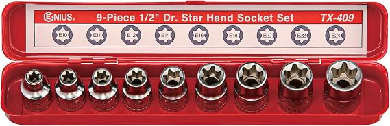 Genius Tools 9PC 1/2" Dr. Star Hand Socket Set - TX-409