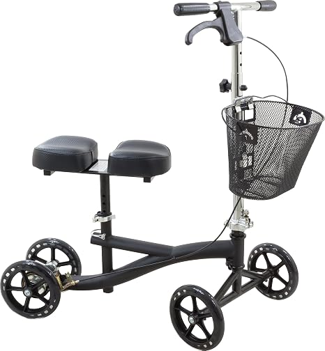 Roscoe Medical Knee Scooter for Adults for Foot Surgery, Foldable & Adjustable Knee Walker for Broken Foot & Leg Injuries, Crutch Alternative, Knee Rover, Dual Pad, (Up to 350lbs, 8' Wheels), Black