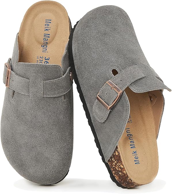 Meik Mangni Womens Clogs Soft Leather Mules Cork Footbed Sandals Non-Slip Comfort Potato Shoes