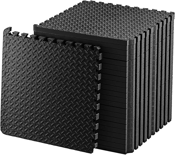 Exercise Foam Mat - Anti fatigue Protective Interlocking Puzzle EVA Floor Tiles with Edges - Gym Flooring Mats - Non slip Rubber Cushion for Underlay (Black, 8 Tiles (32 Square Feet))