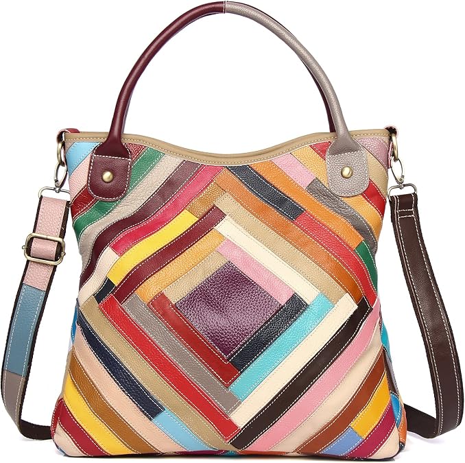 Segater Womens Genuine Leather Tote Multicolor Handbag Random Color matching Hobo Crossbody Shoulder Bag Top-handle Purses Fashion Satchels