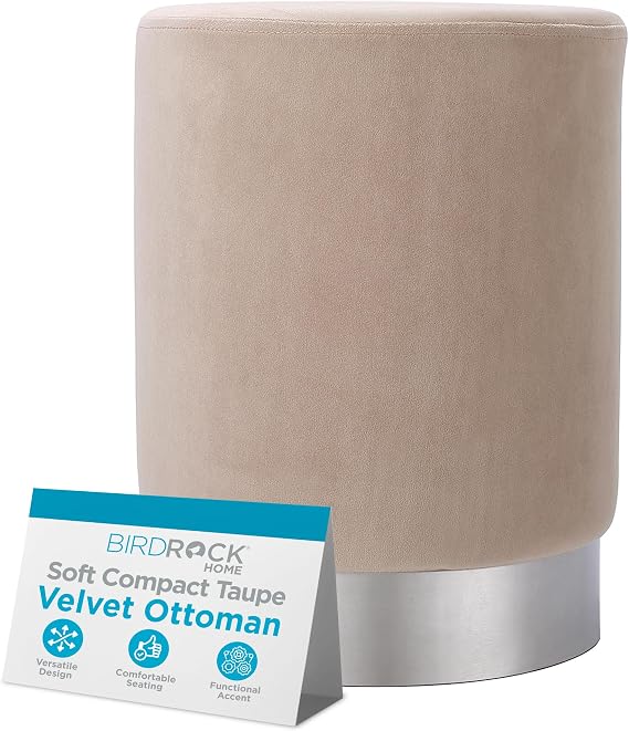 Birdrock Home ラウンドトープ ベルベット オットマン フットスツール – ソフトコンパクトパッド入りバニティスツール - リビングルーム、ベッドルーム、子供部屋に最適 - 小さな家具トープ