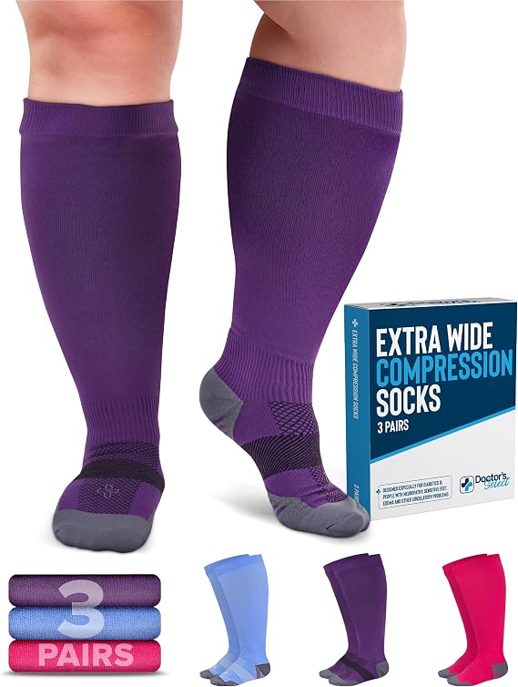 Doctor's Select® Plus Size Compression Socks for Women Wide Calf - 3 Pairs