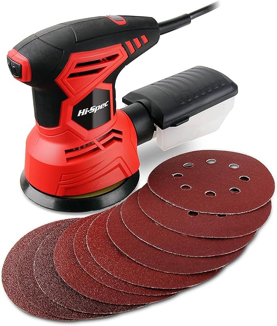 Hi-Spec 2A 240W Random Orbital Palm Electric Sander Tool. 5 Dual Action DA Woodworking & Furniture Sanding Machine