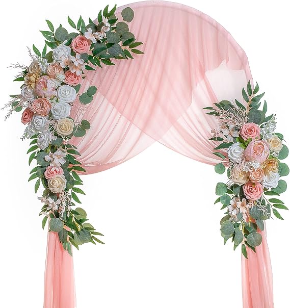 Lisuun Artificial Wedding Arch Flowers with Chiffon Runner, Pack of 3