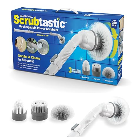 Spin Scrubber Electric Scrubber Rechargeable Multipurpose Extendable Tile Cleaner Scrubber, Bathroom, Floor & Grout Bathtub Power Scrubber with 3 Rotating Brush Heads