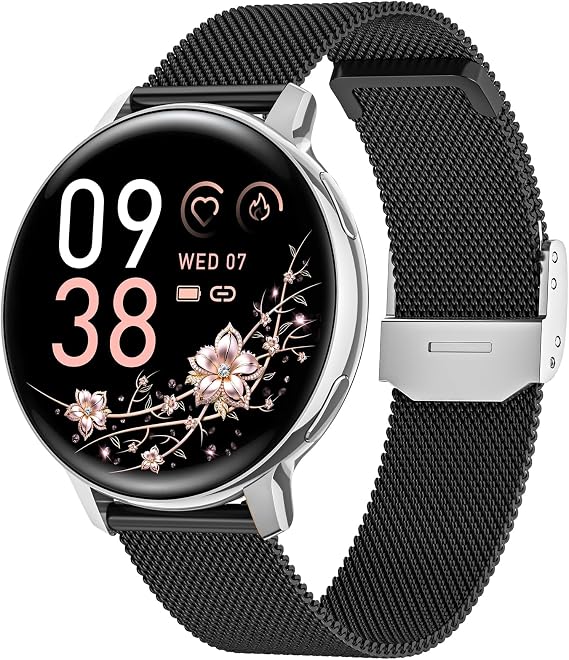 SWGOTA Women's Smartwatch 1.39 Inch Fitness Watch with Phone Function 24H Heart Rate Monitor SpO2 Sleep Monitor Menstrual Cycle 120+ Sports Modes Pedometer Calories Fitness Tracker IP68 iOS Android Black Silver