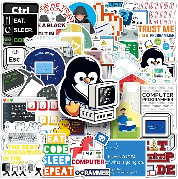 50 Pcs Programming Stickers for Kids Teens Adults Boys Girls Gift,Programmer Stickers Pack for Laptop,Skateboard,Luggage,Car,Bike,Cup,Computer,Water Bottle Decor,Vinyl Waterproof Decals