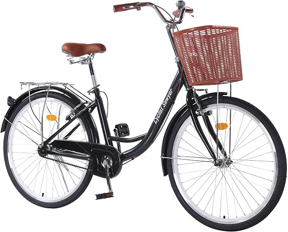 Beach Cruiser Bike, 26 inch Adults Bicycle for Women Single Speed, Cruiser Bikes for Women with Basket & Steel Rack, Women's Bike for Commuting, City Bike for Adults
