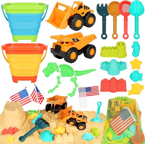 Beach Sand Toys for Kids, 29PCS Travel Beach Essentials for Toddler 3-10