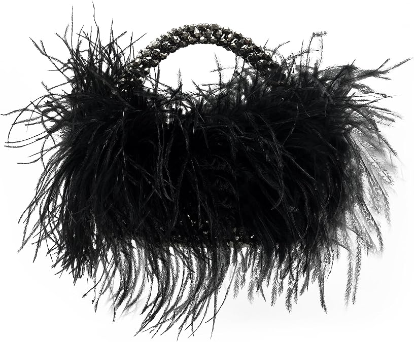 Miuco Real Natural Ostrich Feather Beaded Handbags For Women Handmade
