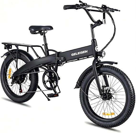 Folding Electric Bike for Adults, 20"3.0 Fat Tire Electric Bicycle, 374.4Wh Battery Ebike, 20MPH Electric Cargo Bike with LCD Color Display & 6 Speed Gears (Fits for 5'0"+)