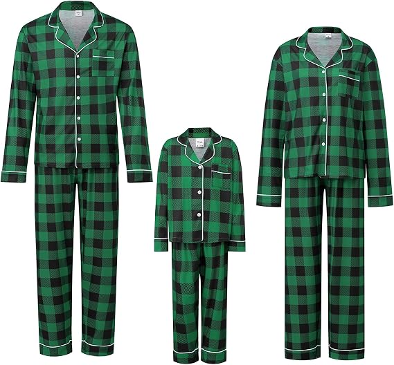 FULA-bao Family Christmas Pjs Matching Sets Plaid Christmas Pajamas for Family Button Down Shirts Pants Sleepwear Lounge Set
