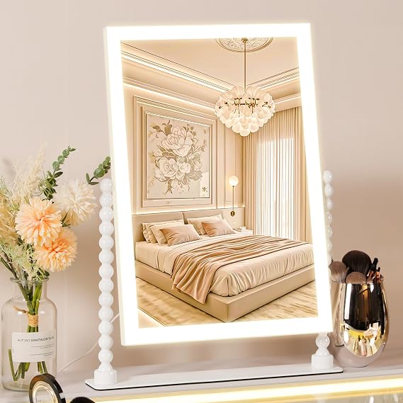 VANITII Vanity Makeup Mirror 12x16 Hollywood Mirror with Lights and Smart Speaker Desk Mirror 3 Lighting Modes Touch Control for Dormitory Bedroom