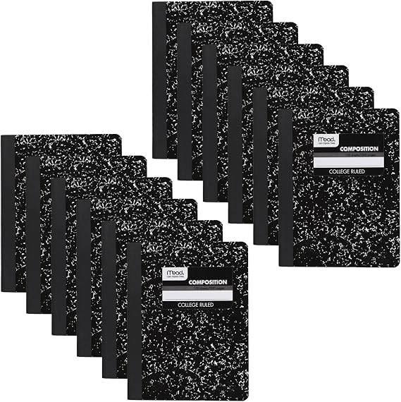 Mead Composition Notebook, 12 Pack, College Ruled Paper, 7-1/2" x 9-3/4", 100 Sheets per Comp Book, Black Marble (72938)