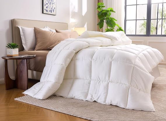 Pure Bamboo Duvet Insert Queen Size (90x92 in) - Ultra Soft Quilted Duvet Insert with 8 Corner & Side Loops, Double Stitching, Satin Piping - Luxuriously Soft (Queen, Lightweight)