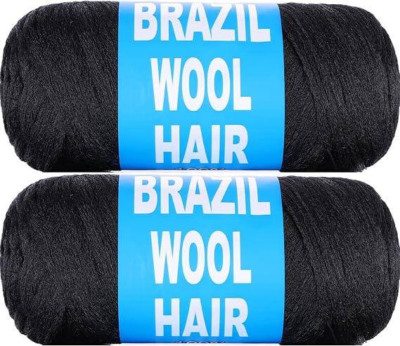 Brazilian Wool Hair Yarn for Braids Brazilian Wool Hair Acrylic Yarn for Soft Faux Locs Goddess Locs Hair Extension Senegalese Twist Crochet Hair for Black Women(2 Roll, Natural Black#)