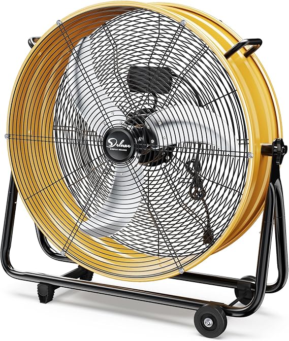 Simple Deluxe Heavy Duty Metal Drum Fan, 3-Speed High Velocity Industrial Floor Fan for Warehouses, Workshops, Factories and Basements, 24 Inch