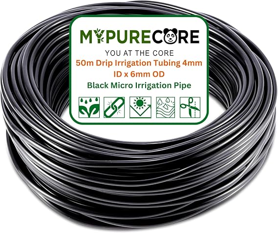 Micro Irrigation Water Pipe Tube – 50m Black Micro Tube 4mm / 6mm – Premium Hose for Garden Watering Systems – Easy DIY Installation - Ideal for Drippers, Micro Jets Mini Sprinklers. Set by MYPURECORE