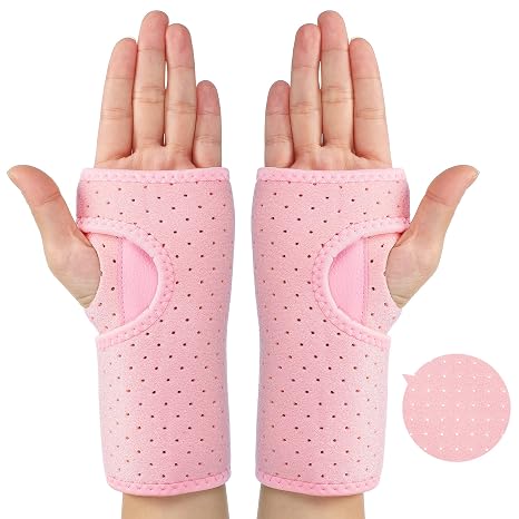 2 Pack Carpal Tunnel Wrist Brace with Splint, Breathable Style, Pink