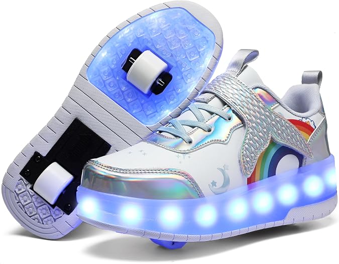 Roller Shoes with Wheels for Boys Girls Kids Skates Sneakers LED Light Up Rechargeable Sport Sneaker for Beginners Best Gift