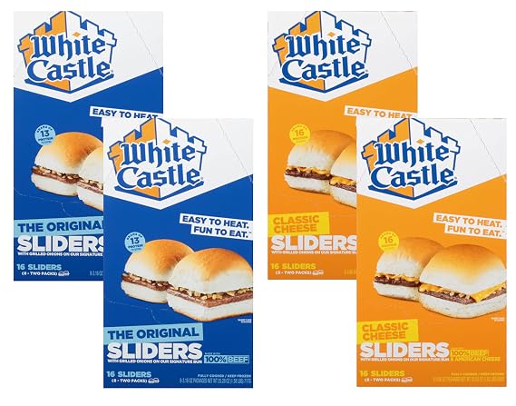 White Castle Variety Pack - Hamburgers and Cheeseburgers - with Grilled Onions on Our Signature Bun - Made with 100% Beef - Ready Set Gourmet Donate a Meal Program - 2 Boxes of Each, 4 Total