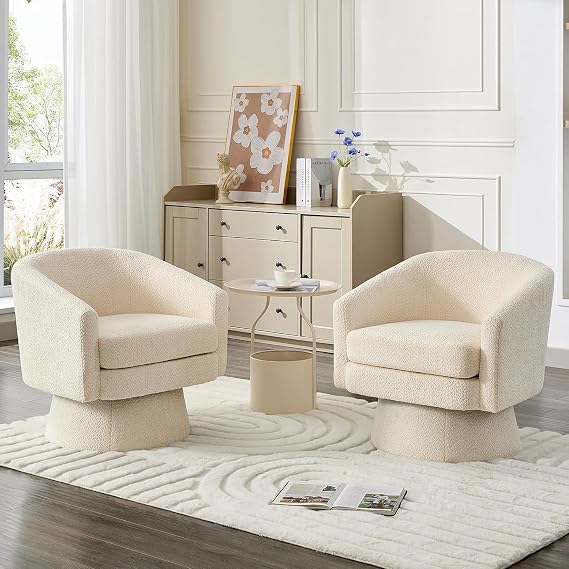 Modern 360 Swivel Accent Chair - Chenille Lounge Reading Sofa with Storage Space, Single Club Armchair for Living Room Bedroom Office(Beige)