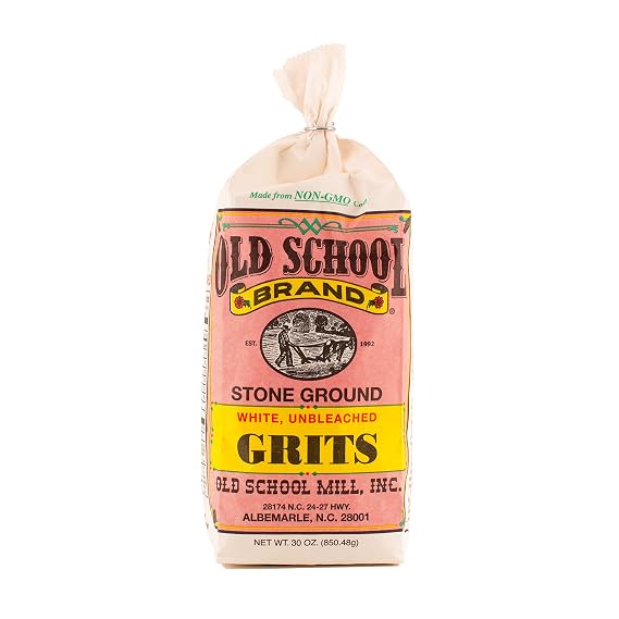 Old School BrandTM Stone Ground White Corn Grits, 30 ounces | Non-GMO, Gluten Free, Medium-Coarse Ground | Made in USA