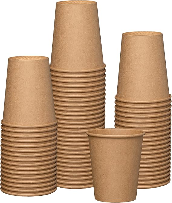 GUSTO 8 oz Kraft Paper Coffee Cups [100 Count] Unbleached