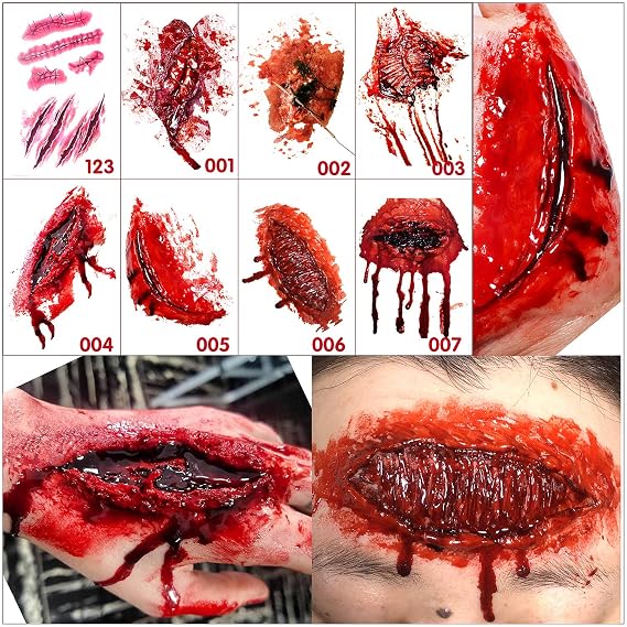 Halloween tattoo stickers, wound, simulated tattoo, scar stickers, knife simulation, waterproof tattoo stickers 24pcs (YNW01-04 Message note model sfx(total of 24 pcs))