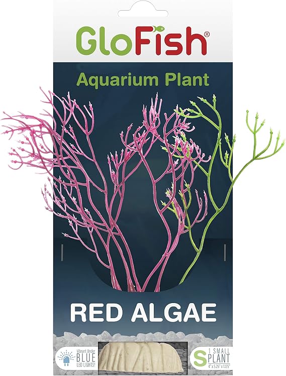 GloFish Red Algae Plant Aquarium Decor, Red Small, Fluorescent Under Blue LED Light