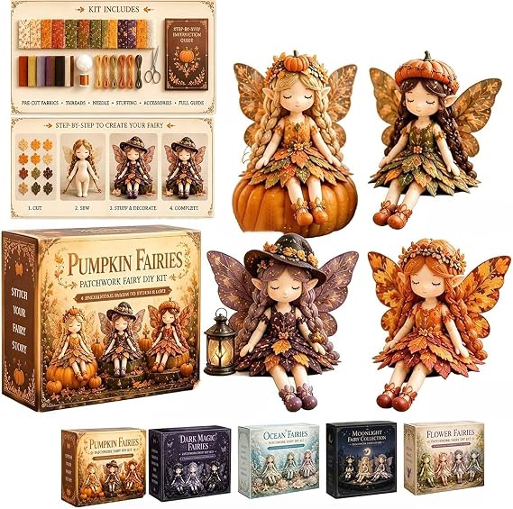 Fairy Patchwork DIY Collection, Fun Flower Fairies Patchwork Sewing Kit, Fabric Full Supplies DIY Craft Set for Beginner Crafters, Home Decor Unique Handmade Gift (Set B)