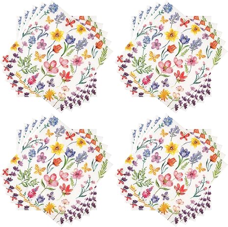 Pack of 60 Colourful Flowers Napkins Spring Summer Paper Napkins Flower Flowers Disposable Napkins Printed Flowers Paper Handkerchiefs Party Accessories Table Decoration 33 x 33 cm