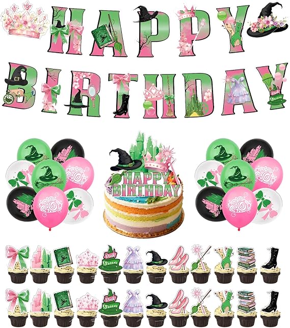 XdealCozyxc Pink and Green Party Decorations, Birthday Decorations for Wicked Witch Princess Cosplay Birthday Themed Movie Party