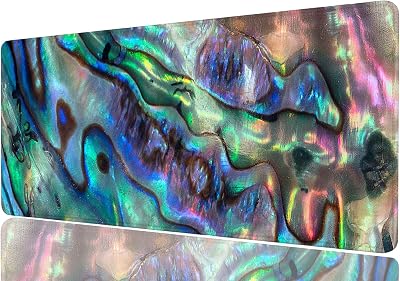 Abalone Shell Extended Mouse Pad, Texture Green Blue Purple Wave Shell Extended Gaming Mouse Pad Mat with Stitched Edge Non-Slip Base Big Mouse Pad, Office Computer Keyboard Laptop Home, 31.5”x11.8”
