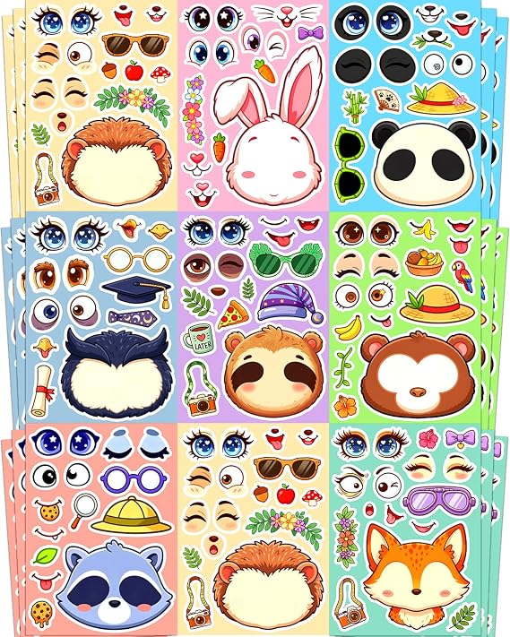 Animal Stickers for Kids Create a Face Paper Sticker Pack DIY Party Favors