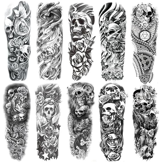 Skull Sleeve Tattoos Fake Totem Full Arm Tattoos for Women Men