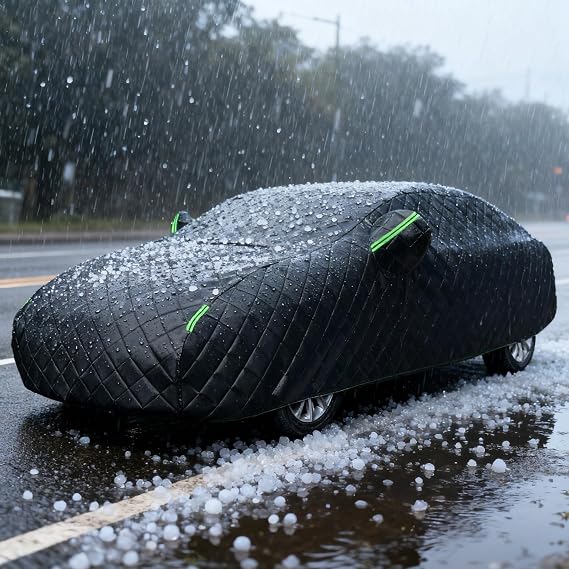 Anti-Hail Car Cover Compatible with Nissan 300 ZX Hail Protector Full Exterior Cover Thickened All-Weather Waterproof Dustproof Snowproof Soft Lining Hail Blanket for Car with Reflective Strips-Black