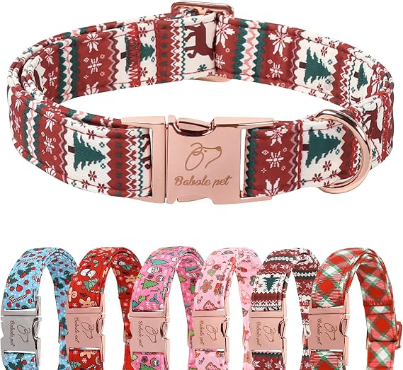 Christmas Dog Collar for Large Dogs - Fair Isle Style Christmas Collars for Dogs, Cute Reindeer Snowflake Winter Heavy-Duty Adjustable Dog Collars with Metal Buckle L