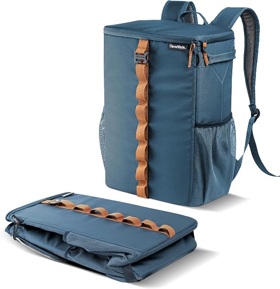 CleverMade Tahoe Collapsible Backpack Cooler, Holds Up to 24 Cans, Ocean