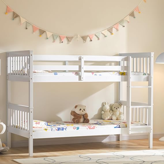 Vida Designs Milan Single Bunk Bed Frame, White Solid Pine Wood