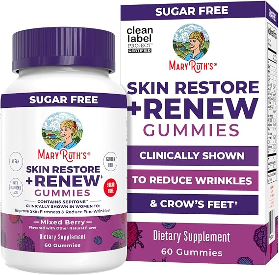 MaryRuth's Skin Restore + Renew Gummies with Hyaluronic Acid, 60 Gummies