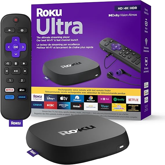 Roku Ultra LT (4K/HDR/HD) Streaming Player with Enhanced Voice Remote, Ethernet W/Premium 6FT 4K Ready HDMI Cable & 64GB MicroSD for Faster Channel Loading (US Version)