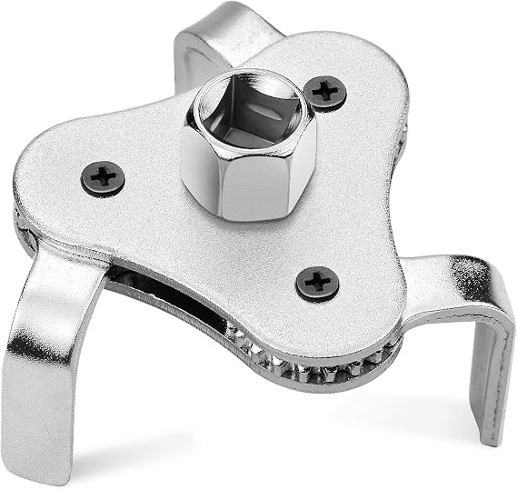 Universal Adjustable Oil Filter Wrench 2.5" to 4.5" - 3 Jaws Oil Filter Wrench Tool Set Remover Socket (Silver)