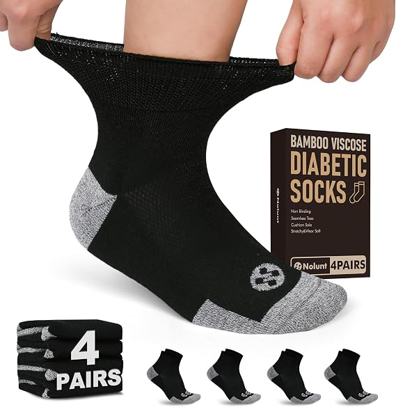 Diabetic Socks for Men,4 Pairs Non Binding Ankle Mens Diabetic Sock Size 9-12 10-13