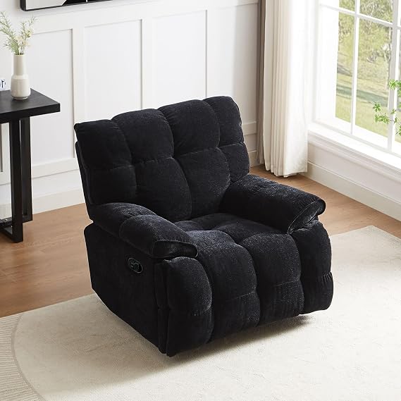 YESGIGA 360 Degree Swivel Fabric Single Sofa Heavy Duty Reclining Chair for Living Room (Black)