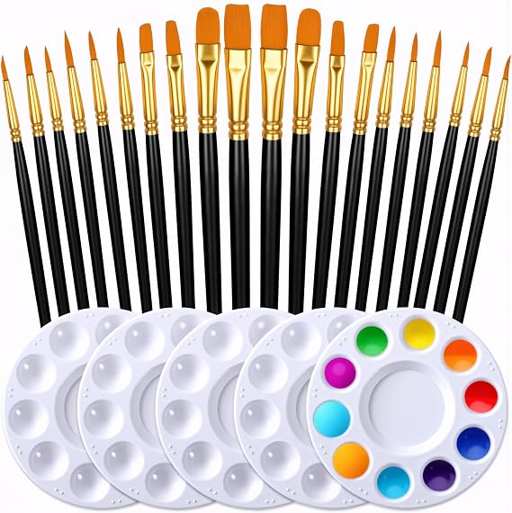 DUGATO Paint Brush & Palette Set, 20 Brushes with 5 Mixing Trays, Black