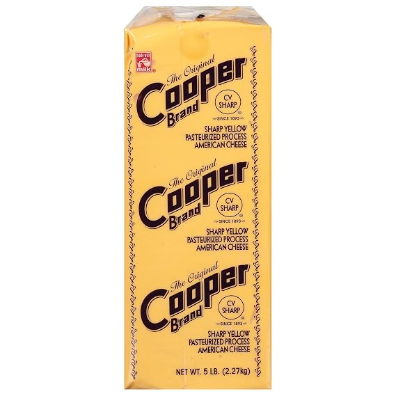 Cooper Cheese CV Sharp Yellow American Cheese - 5 lb. Solid Block