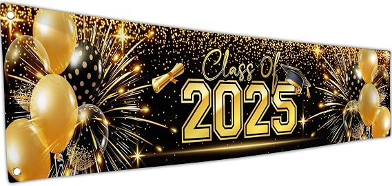 Class Of 2025 Banner for Prom - Congratulations Banner 6 x 1.3ft - Congratulations Decorations - Well Done - We Are So Proud of You - 180 x 40cm (Black and Gold)