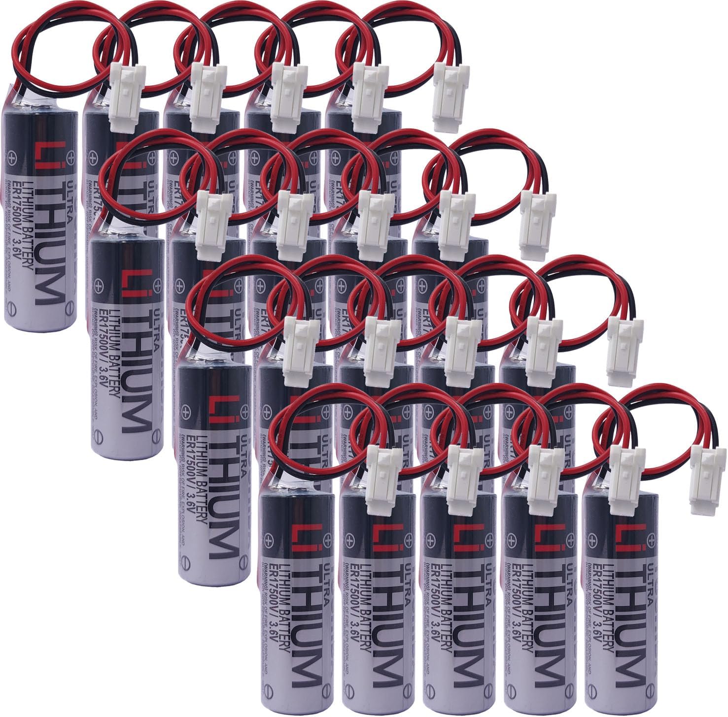 20-Pcs ER17500V 3.6V 2700mAh PLC Battery with Plug Use for Yaskawa Robot YRC1000 GP Body Battery HW1483880-A 3.6 Volt, 2.7 Ah, Non-Rechargeable